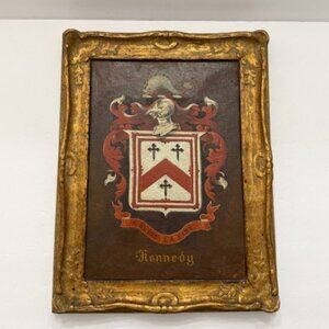 Vintage Hand Painted "Kennedy" Coat of Arms Framed 17" x 13.5"